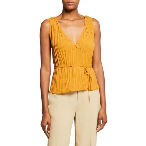 New  Vince Crushed Double V-Neck Tank in Light Tangerine Size S - Picture 9 of 10